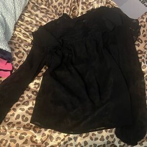 vylette black sheer ruffled long-sleeve blouse (s: S)